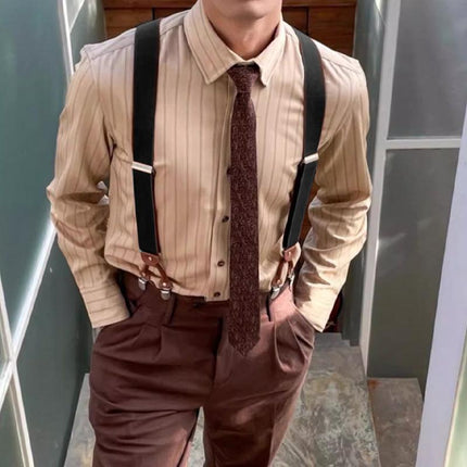 Adjustable 35mm Wide Suspenders for Men with 6 Clips Elastic Leather Braces