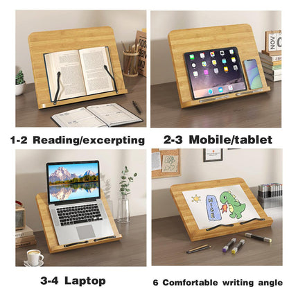 Wooden Adjustable Reading Stand Multifunctional Book Holder Bracket for Desk