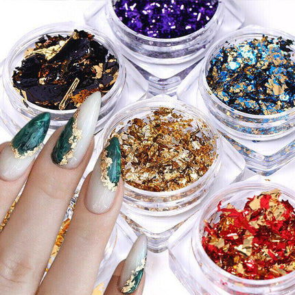 6 Colours Nail Art Sequins Mirror Glitter Powder Foil Flakes Paillette Decor Au - Aimall