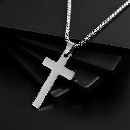 Gold-Plated Stainless Steel Men's Cross Fashion Pendant Necklace with Long Chain