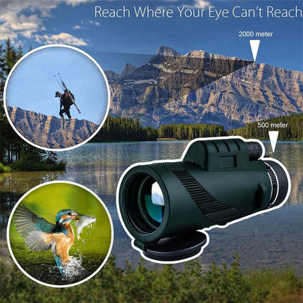 HD Monocular Telescope with Phone Holder and Tripod for Travel and Low Light Use
