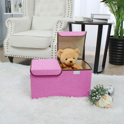 Large Foldable Cotton Linen Double Lid Storage Box Clothing Organizer for Dormitory