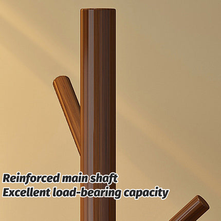 Solid Wood Floor-Standing Coat Rack with 8 Hooks Space Saving for Home Entryway
