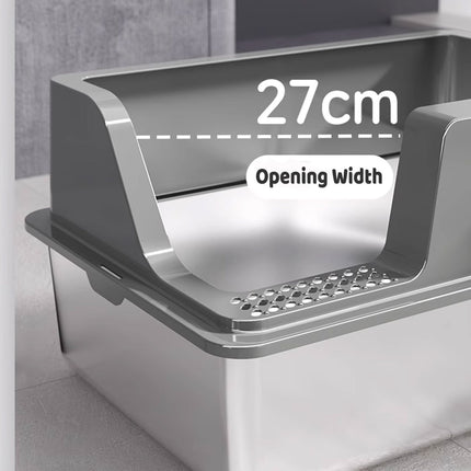 Semi Enclosed Large Stainless Steel Cat Litter Box Durable Easy Clean Cat Toilet