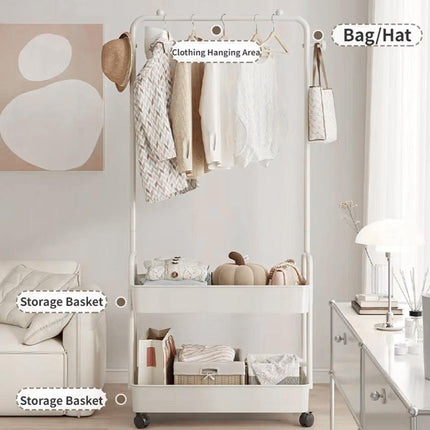 Multipurpose Clothing Rack with Wheels Rolling Wardrobe Organizer for Clothes