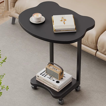 Black Mobile Side Table with Wheels 2-Tier Durable for Living Room Bedroom Use