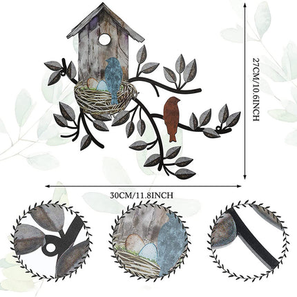 Metal Birdhouse Wall Decoration Iron Mural for Home Garden Outdoor Indoor Decor