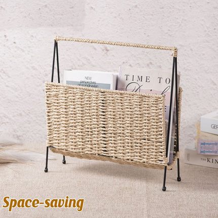 Natural Handwoven Magazine Rack Tabletop Bookshelf Newspaper Storage Basket