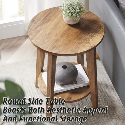 Wood Double-Layer Small Round Table Sturdy Stable for Home Living Room Decor