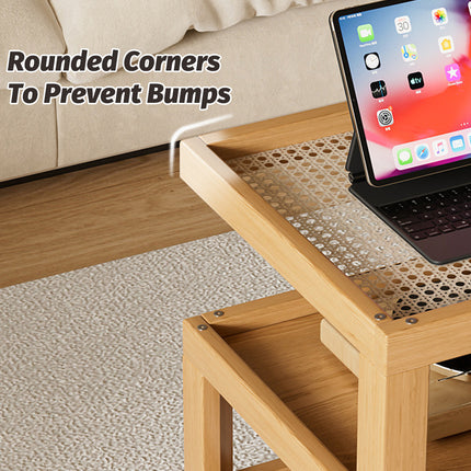 Mobile Coffee Table with Rolling Caster Wheels Versatile Living Room Side Table