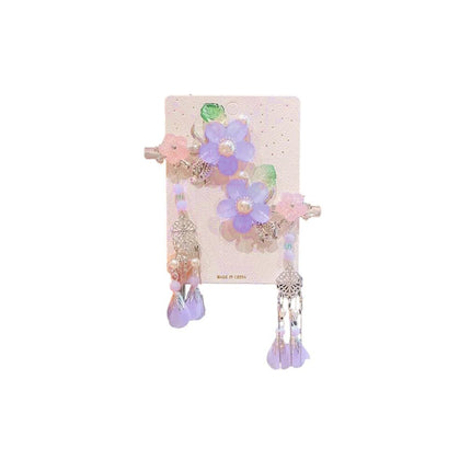 2Pcs Hanfu Flower Hair Clip Pearl Tassel Butterfly Hairpin Female/Children Party - Aimall