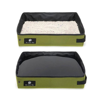 Portable Cat Litter Box Foldable Green Travel Toilet for Car Outdoor Pet Use