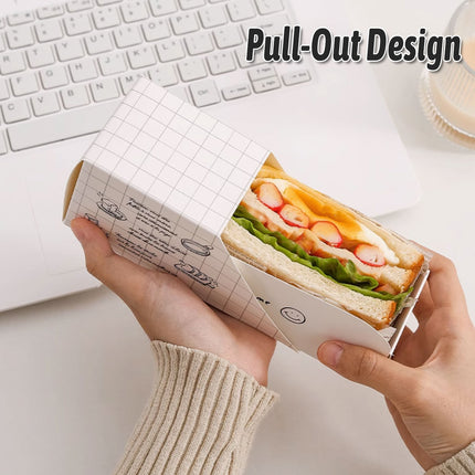 50pcs Sandwich Packing Box Paper Tray for Bread Hamburger Takeaway Food Storage