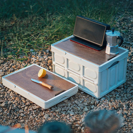 Camping Folding Car Trunk Storage Box Wooden Lid Outdoor Fishing Organizer Box