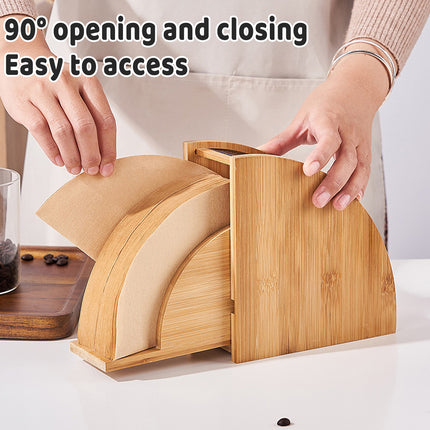 Sector Shape Wood Coffee Filter Paper Storage Rack Transparent Dust Cover