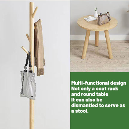 Floor-Standing Wooden Coat Rack with 8 Hooks Durable for Bedroom Entryway Use