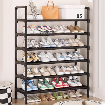 Shoe Rack Storage Cabinet 6 Tier Stackable Shelves Stand Black Organizer Home