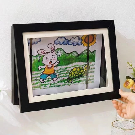Kids Art Display Frames Set Wooden Artwork Holder 2PCS Children Drawing Storage