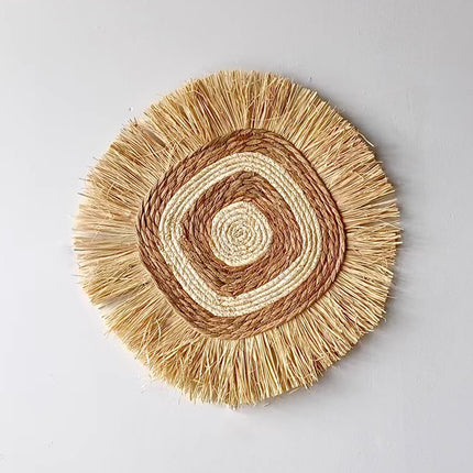 Grass Woven Wall Decor Bohemian Style Round Hanging For Bedroom Dining Room
