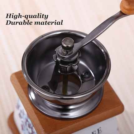 Hand Crank Coffee Grinder Vintage Ceramic Wood Manual Mill 10 x 10 x 16cm