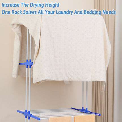 Moveable Folding Clothes Drying Rack Space Saving Blue/Grey for Laundry Balcony