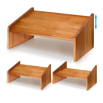 Home Office Bamboo Under Desk Footrest Adjustable Height Wooden Foot Rest Stool