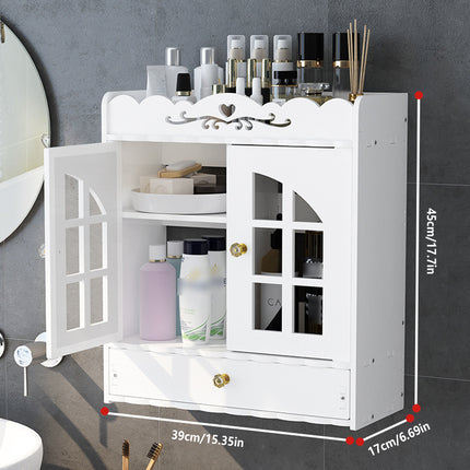 Bathroom Wall-Mounted Storage Cabinet with No-Drill Transparent Doors