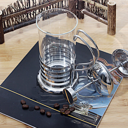 French Press Coffee Maker 350ml Heat Resistant Glass Stainless Steel Pattern