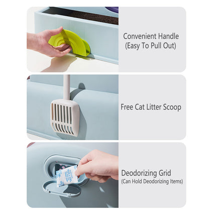 Fully Enclosed Cat Litter Box Cloud House Cat Toilet Odor Control Easy Cleaning