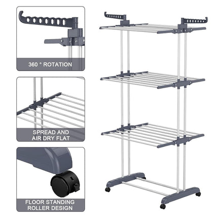 3-Tier Rolling Towel Storage Rack with Wheels Foldable Space Saving Durable Home