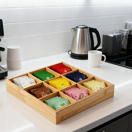 Bamboo Wood 9 Grid Food Plate Serving Tray for Hotel BBQ Hot Pot Home Party