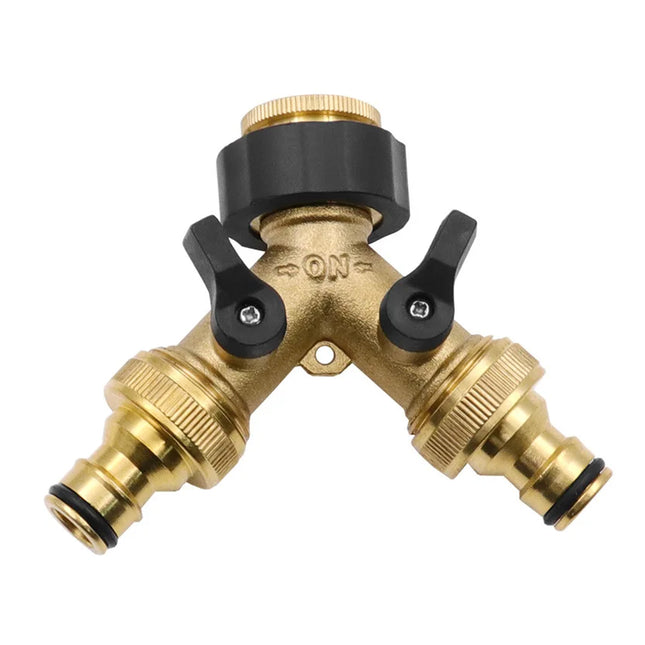 2 Way Solid Brass Hose Splitter 2-Way Hose Connector With Shut OFF/ON Valves