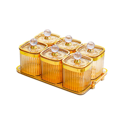 6PCS Sealed Storage Jar Set with Tray Amber Tinted Lids for Kitchen Pantry