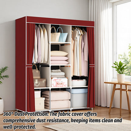 Simple Wardrobe with Dustproof Curtain Space Saving Stable Durable for Home Use