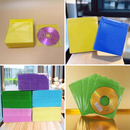 100X Premium Color Mixing CD DVD Double Sided Plastic Sleeves Holds 2 discs Storage Bag