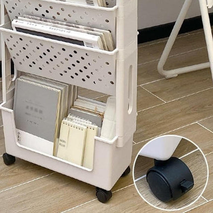 5 Tier Rolling Book Rack Movable Bookshelf Storage Organizer Shelf with Wheels