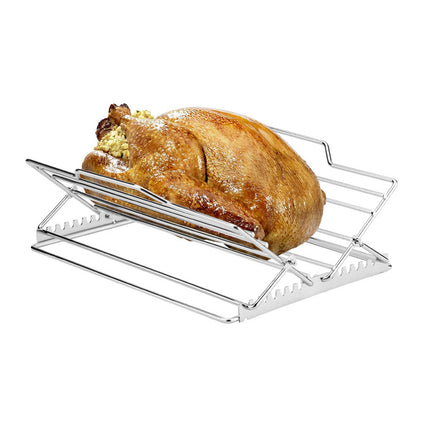 Stainless Steel Chicken Rack Foldable Adjustable Grill Stand For Oven Barbecue