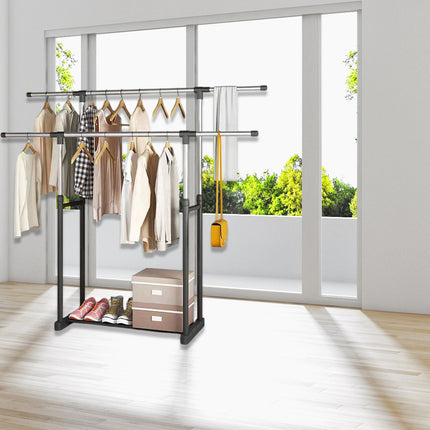 Clothes Drying Rack Adjustable Height Telescopic Stable Base Space-Saving