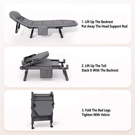 Folding Bed Single Model Dark Grey For Office Nap Camping Travel Midday Rest Use
