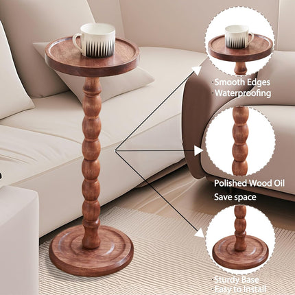 Vintage Solid Wood Side Table Small Round Table Sturdy Anti Slip Easy Clean