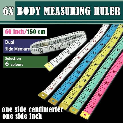 6/12x Body Measuring Ruler Sewing Cloth Tailor Tape Measure Soft Flat 60inch1.5m - Aimall