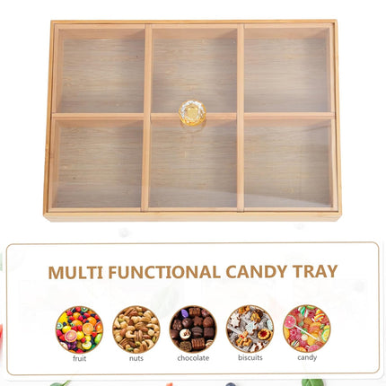 Bamboo 6-Compartment Snack Tray for Home Party Dry Fruit Candy Serving Platter