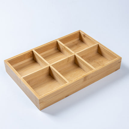Bamboo 6-Compartment Snack Tray for Home Party Dry Fruit Candy Serving Platter