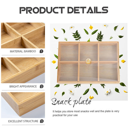 Bamboo 6-Compartment Snack Tray for Home Party Dry Fruit Candy Serving Platter