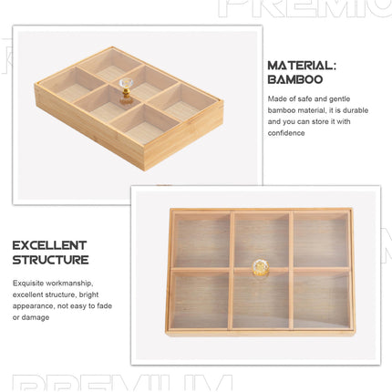 Bamboo 6-Compartment Snack Tray for Home Party Dry Fruit Candy Serving Platter
