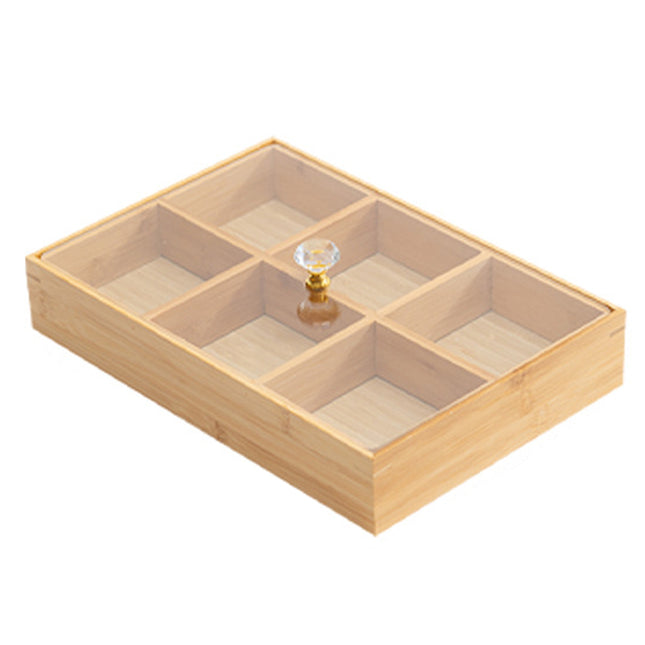 Bamboo 6-Compartment Snack Tray for Home Party Dry Fruit Candy Serving Platter