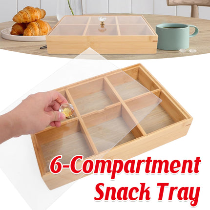 Bamboo 6-Compartment Snack Tray for Home Party Dry Fruit Candy Serving Platter