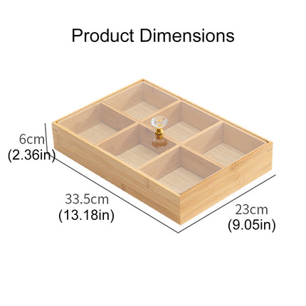 Bamboo 6-Compartment Snack Tray for Home Party Dry Fruit Candy Serving Platter