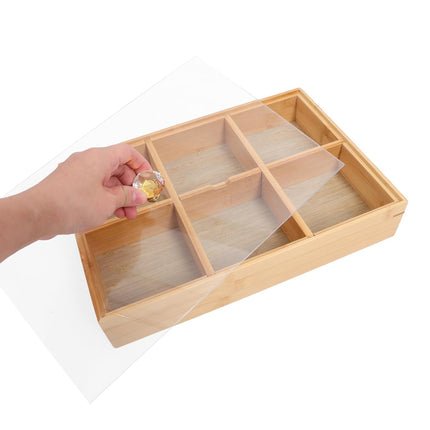 Bamboo 6-Compartment Snack Tray for Home Party Dry Fruit Candy Serving Platter