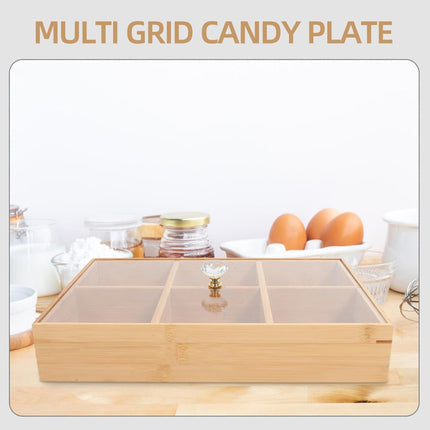 Bamboo 6-Compartment Snack Tray for Home Party Dry Fruit Candy Serving Platter